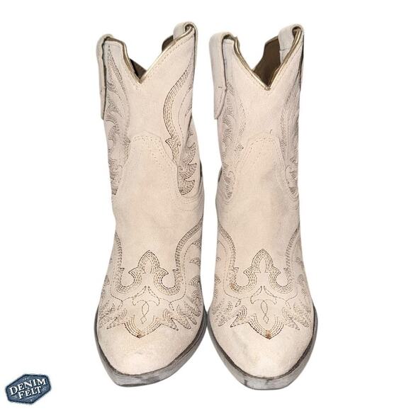 Ariat Chandler Western Boot 6.5B Cream Suede Cowboy X Toe Leather Heel 2.5” - Picture 7 of 16